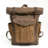 Rolltop Canvas Backpack in Coffee Brown